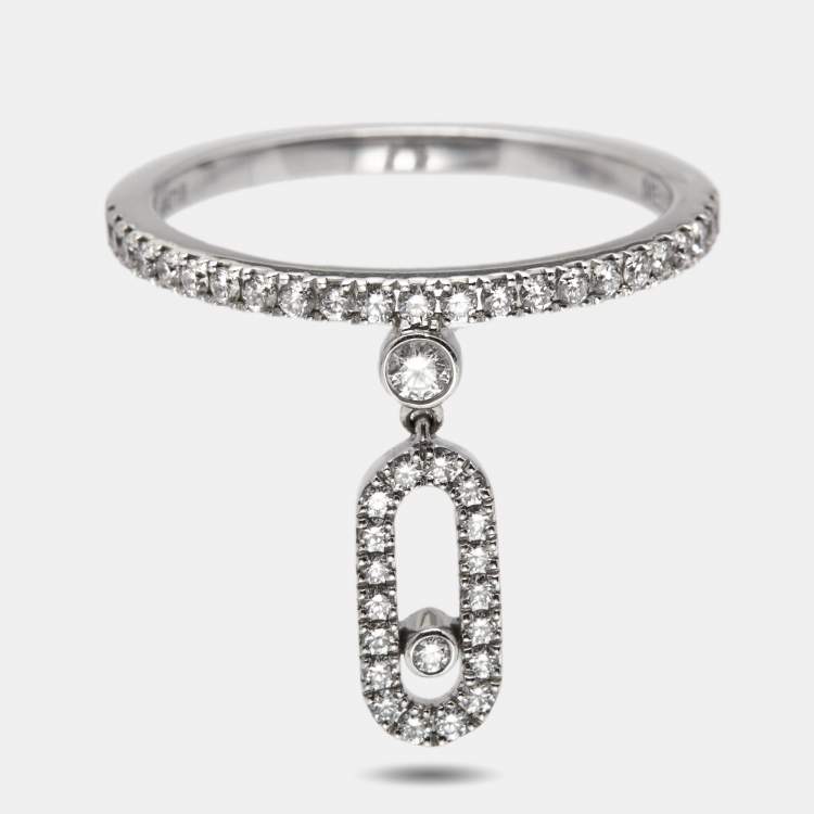 Pre Owned Messika Move Uno Pave Drop Diamonds 18k White Gold Ring Size 52