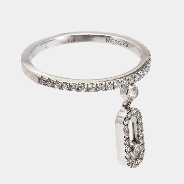 Pre Owned Messika Move Uno Pave Drop Diamonds 18k White Gold Ring Size 52