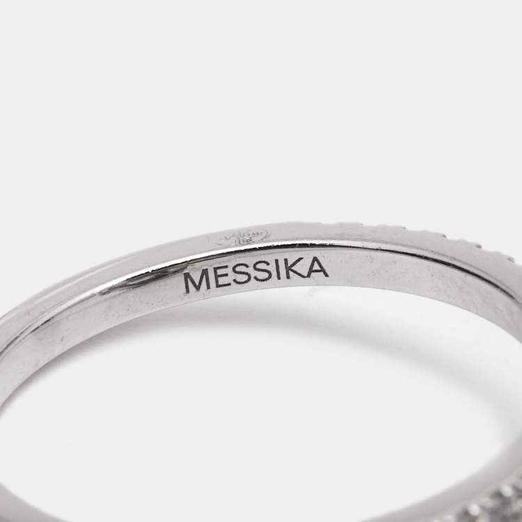 Pre Owned Messika Move Uno Pave Drop Diamonds 18k White Gold Ring Size 52