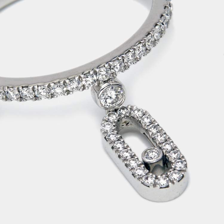 Pre Owned Messika Move Uno Pave Drop Diamonds 18k White Gold Ring Size 52
