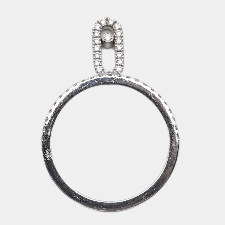 Pre Owned Messika Move Uno Pave Drop Diamonds 18k White Gold Ring Size 52