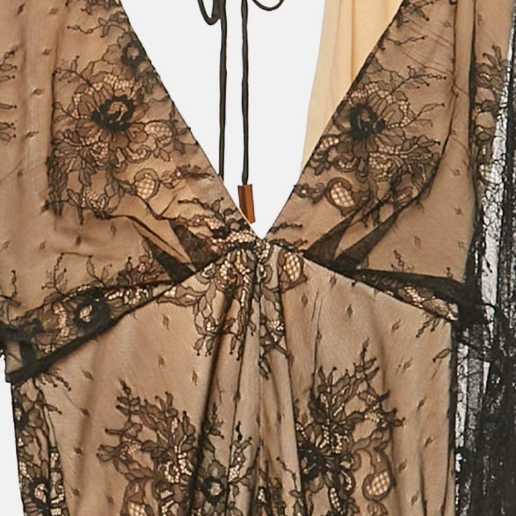 Pre Owned Michael Costello x Revolve Black Lace Flared Sleeve Bodysuit S