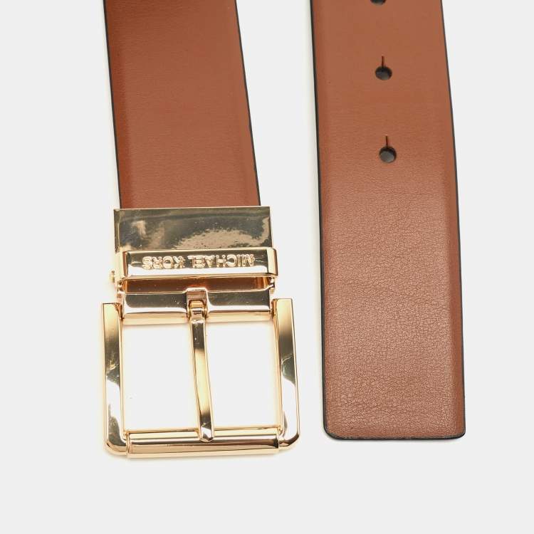 Pre Owned Michael Kors Brown Signature Coated Canvas and Leather Cut to Size Reversible Belt 