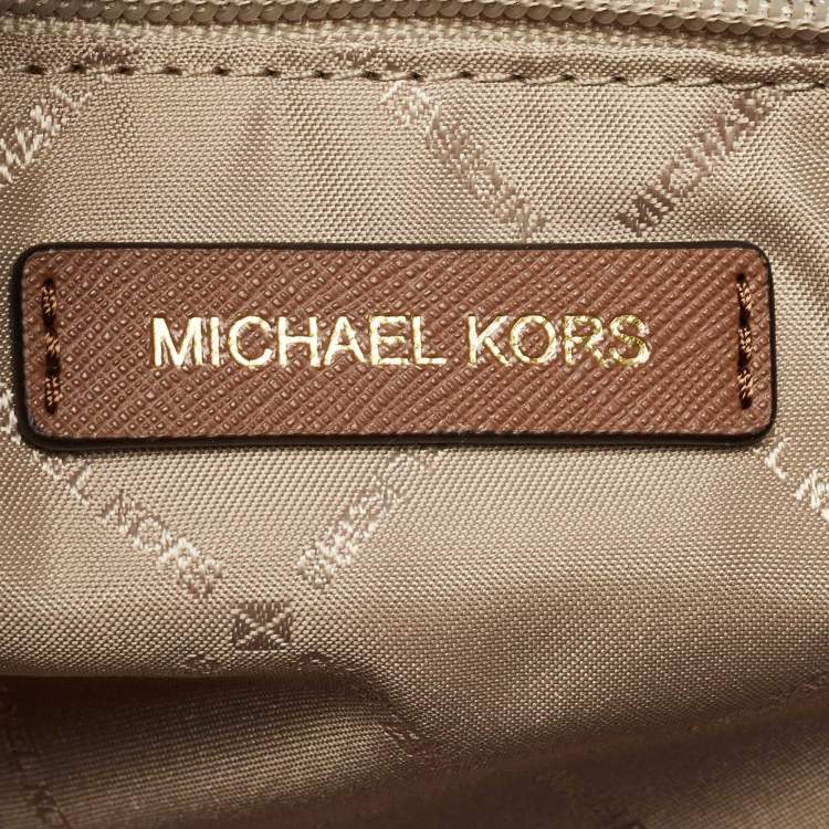Pre Owned Michael Kors Two Tone Brown Signature Coated Canvas Large Gilly Tote