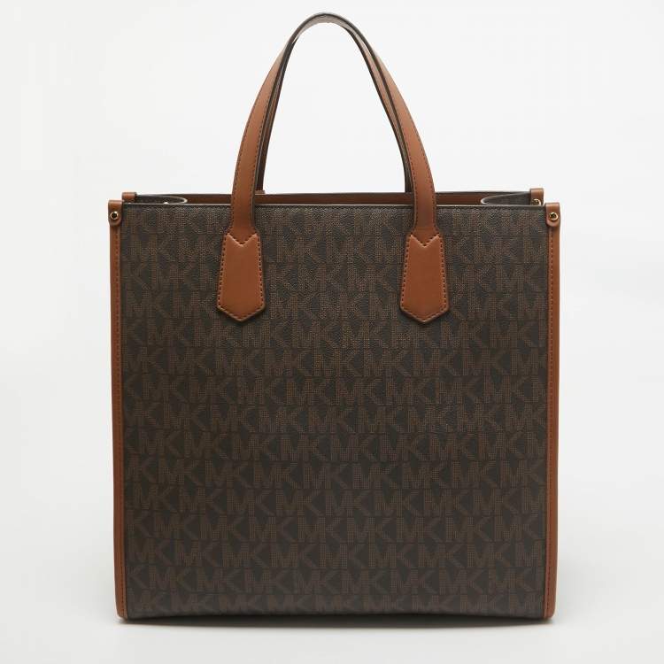 Pre Owned Michael Kors Dark Brown Signature Coated Canvas Large Maple Tote