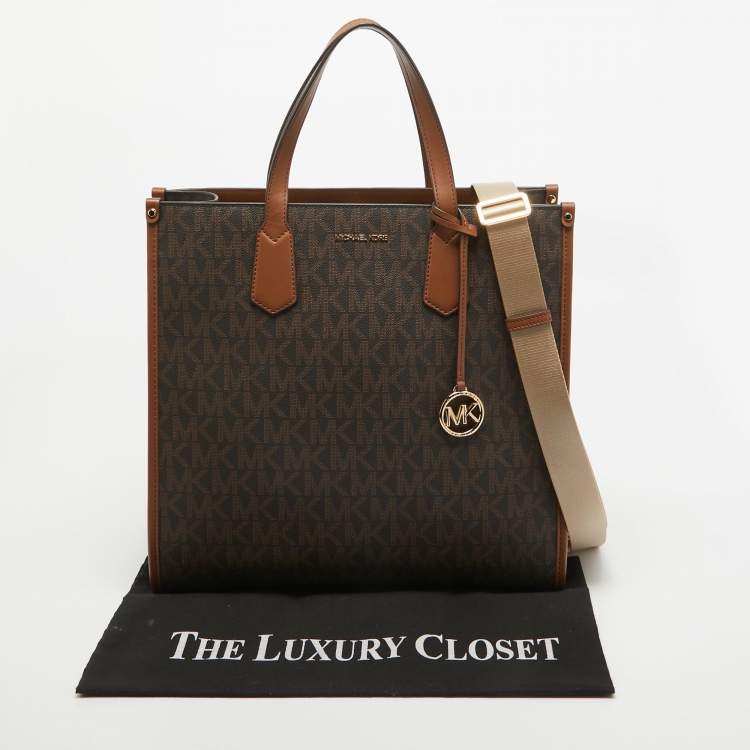Pre Owned Michael Kors Dark Brown Signature Coated Canvas Large Maple Tote