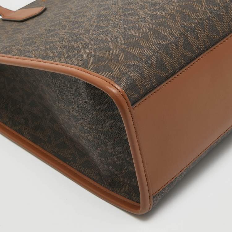 Pre Owned Michael Kors Dark Brown Signature Coated Canvas Large Maple Tote