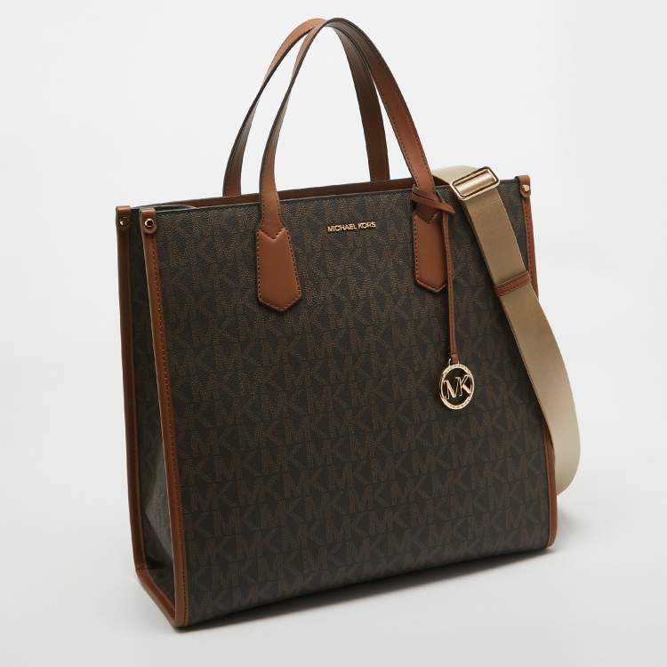 Pre Owned Michael Kors Dark Brown Signature Coated Canvas Large Maple Tote