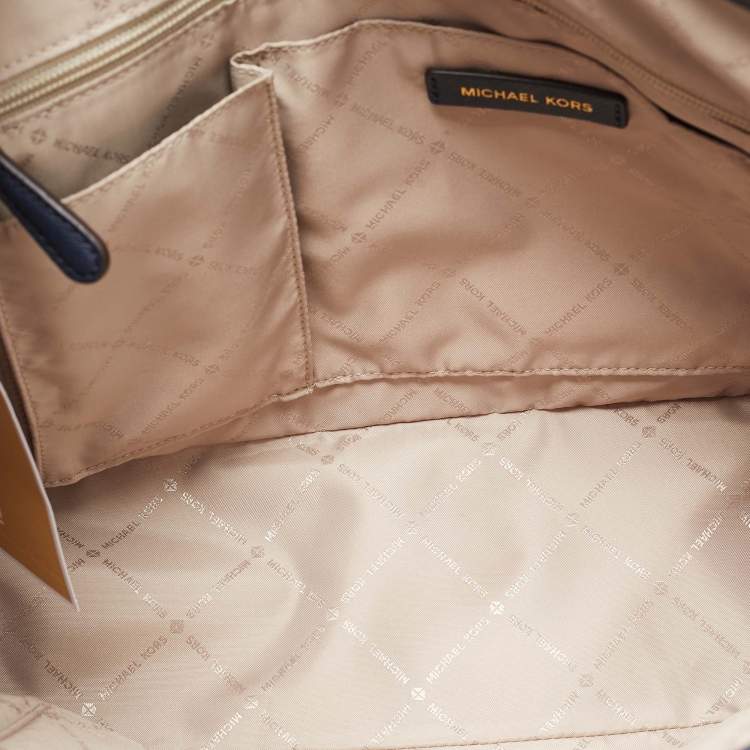 Pre Owned Michael Kors Navy Blue Leather Medium Jet Set Travel Tote