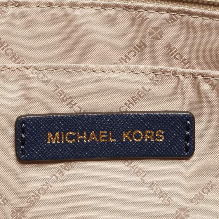Pre Owned Michael Kors Navy Blue Leather Medium Jet Set Travel Tote