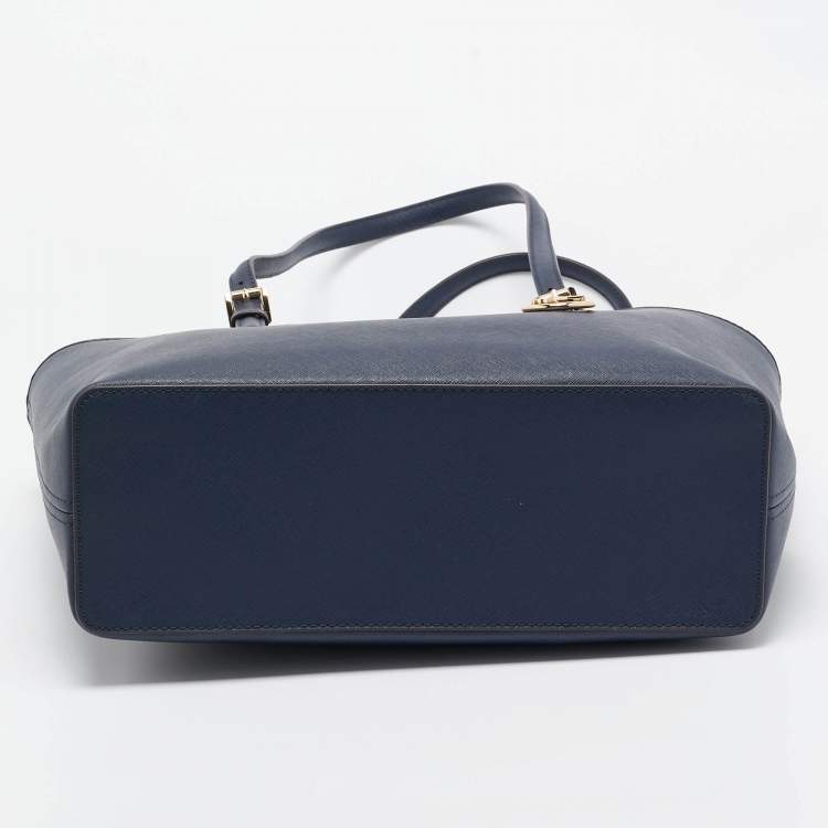 Pre Owned Michael Kors Navy Blue Leather Medium Jet Set Travel Tote