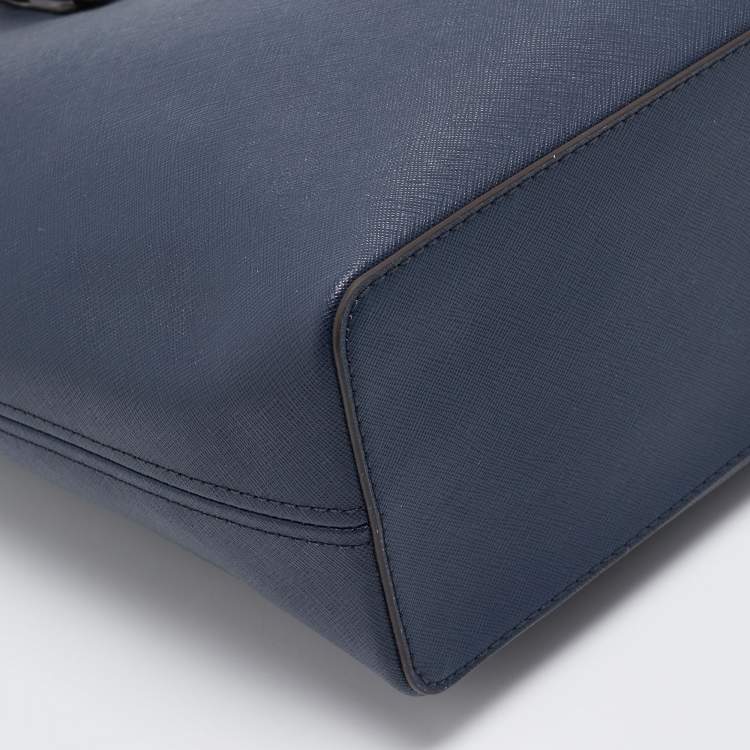 Pre Owned Michael Kors Navy Blue Leather Medium Jet Set Travel Tote