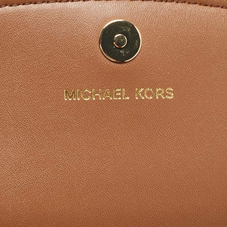 Pre Owned Michael Kors Brown Leather Brooklyn Flap Shoulder Bag
