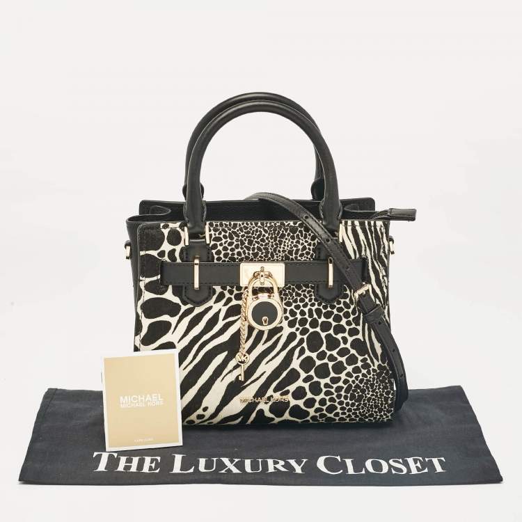 Pre Owned Michael Kors Black Calfhair and Leather Hamilton Tote