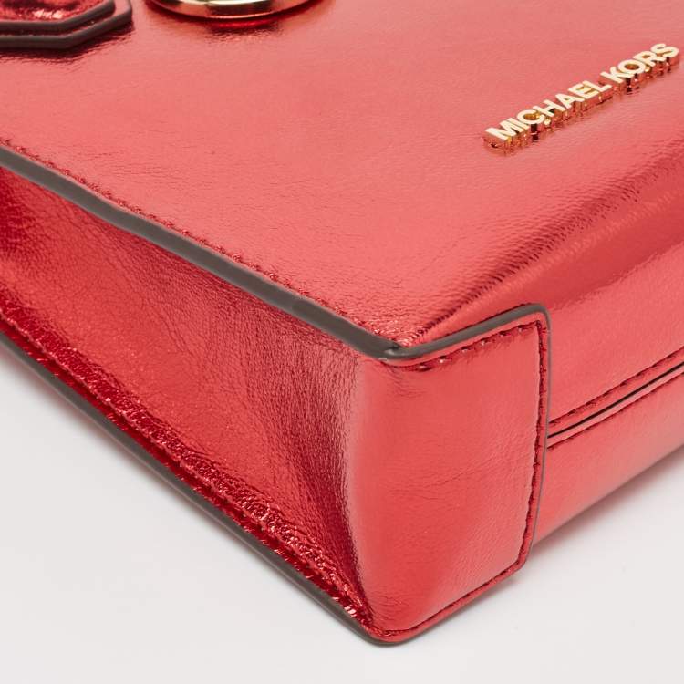 Pre Owned Michael Kors Red Glossy Leather XS Mercer Tote