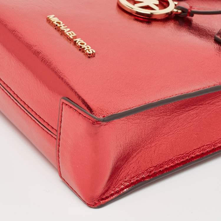 Pre Owned Michael Kors Red Glossy Leather XS Mercer Tote