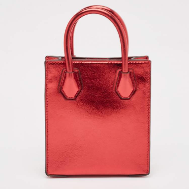 Pre Owned Michael Kors Red Glossy Leather XS Mercer Tote