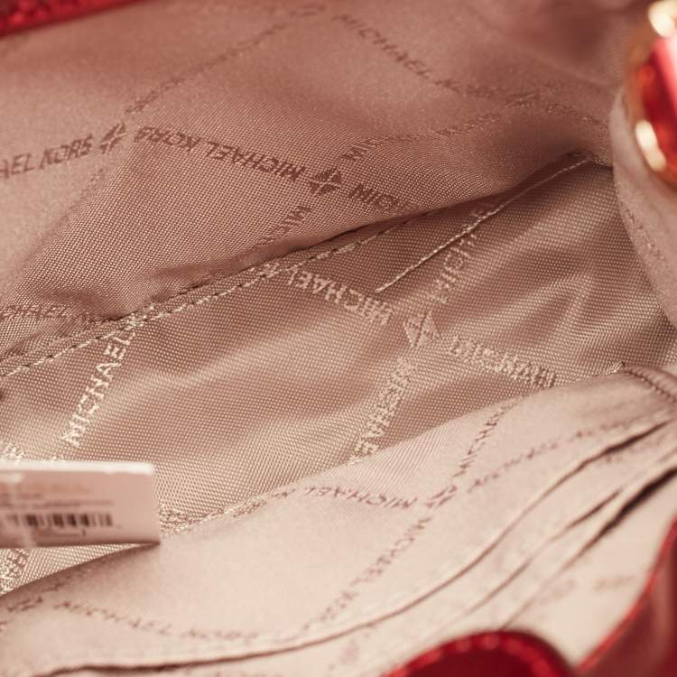 Pre Owned Michael Kors Red Glossy Leather XS Mercer Tote