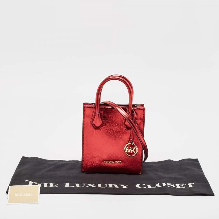 Pre Owned Michael Kors Red Glossy Leather XS Mercer Tote