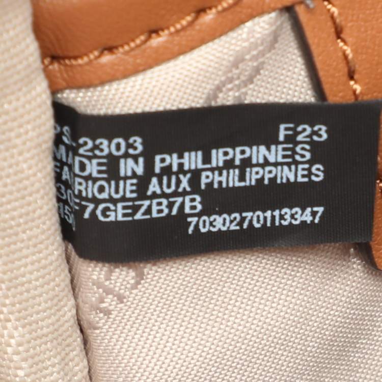 Pre Owned Michael Kors White/Brown Signature Coated Canvas and Leather Large Rhea Backpack