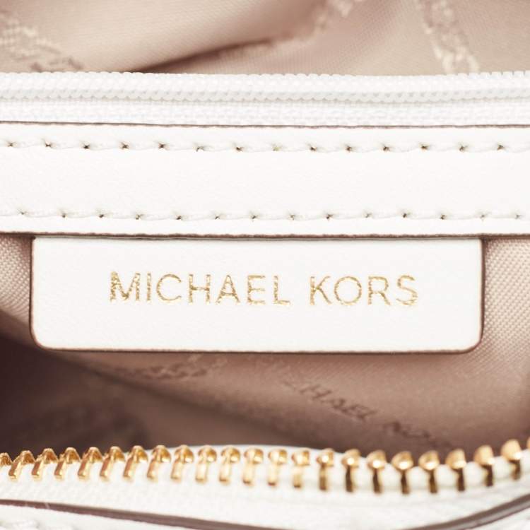 Pre Owned Michael Kors White Leather Medium Woven Jet Set Crossbody Bag