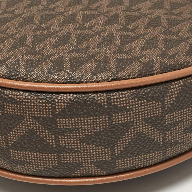 Pre Owned Michael Kors Brown Signature Coated Canvas Small Dover Crossbody Bag