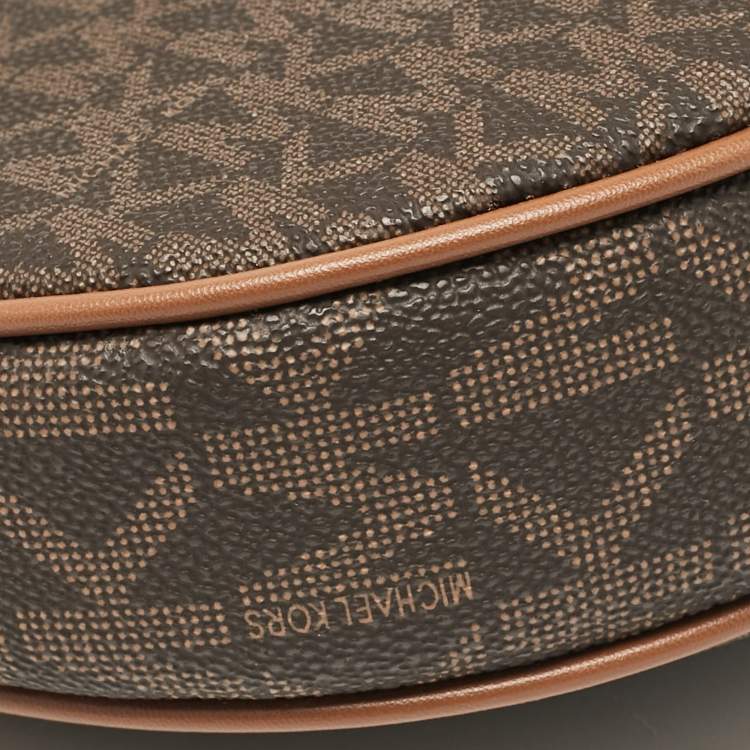 Pre Owned Michael Kors Brown Signature Coated Canvas Small Dover Crossbody Bag
