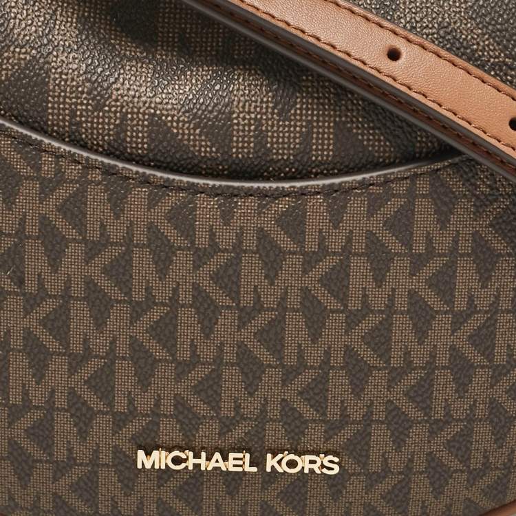 Pre Owned Michael Kors Brown Signature Coated Canvas Small Dover Crossbody Bag
