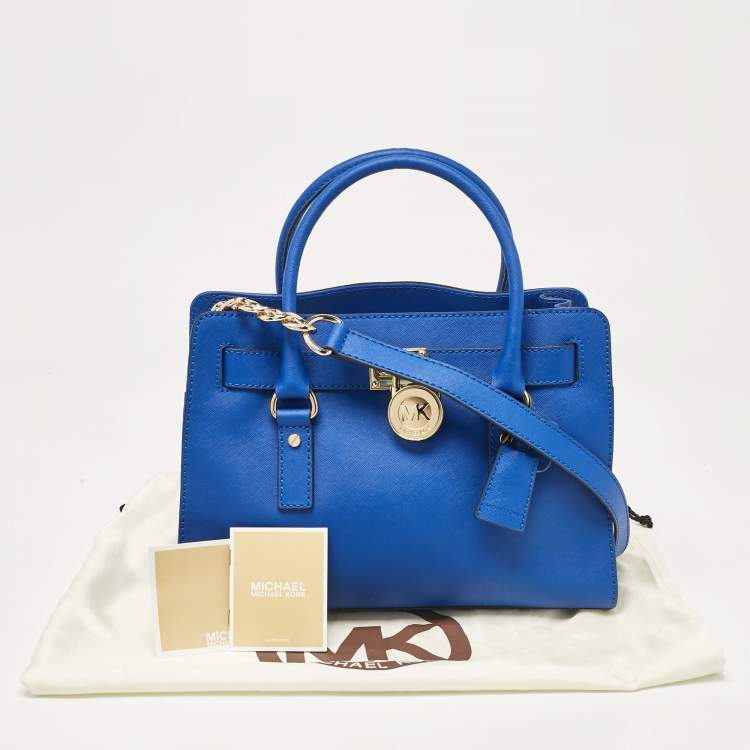 Pre Owned Michael Kors Blue Leather East/West Hamilton Tote
