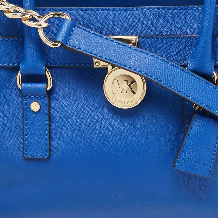 Pre Owned Michael Kors Blue Leather East/West Hamilton Tote