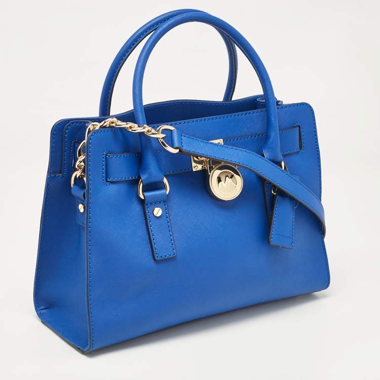Pre Owned Michael Kors Blue Leather East/West Hamilton Tote
