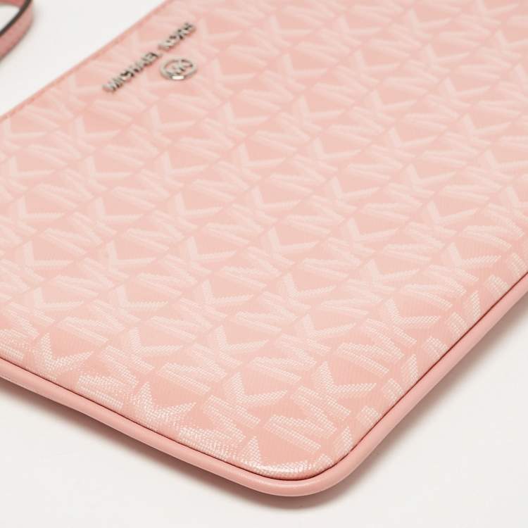 Pre Owned Michael Kors Pink Signature Coated Canvas and Leather Wristlet Pouch