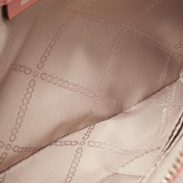 Pre Owned Michael Kors Pink Signature Coated Canvas and Leather Wristlet Pouch