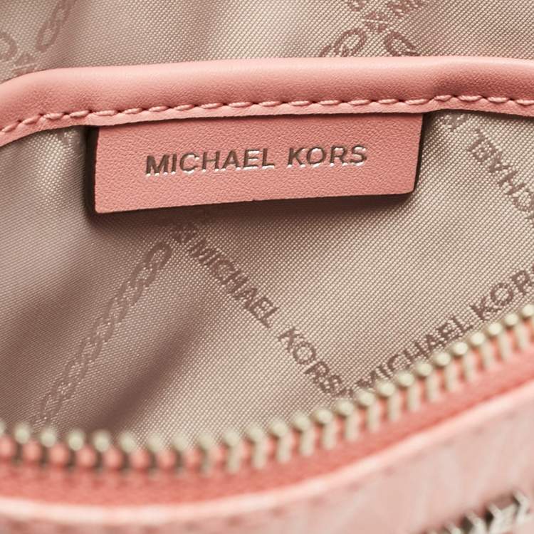 Pre Owned Michael Kors Pink Signature Coated Canvas and Leather Wristlet Pouch