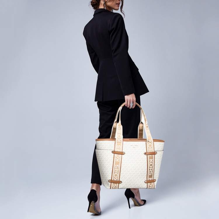 Pre Owned Michael Kors Grey Coated Canvas Faux Leather Large Shopper Tote