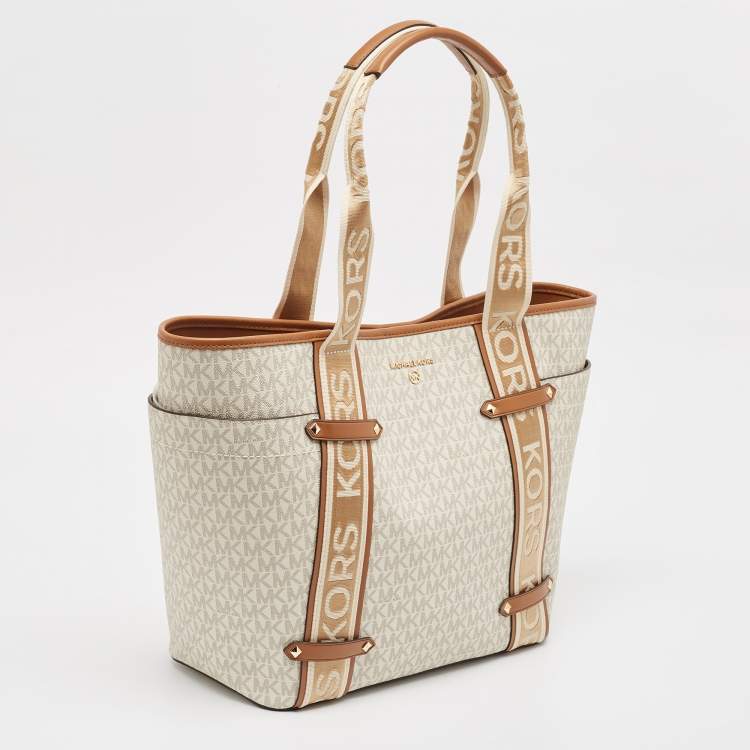 Pre Owned Michael Kors Grey Coated Canvas Faux Leather Large Shopper Tote