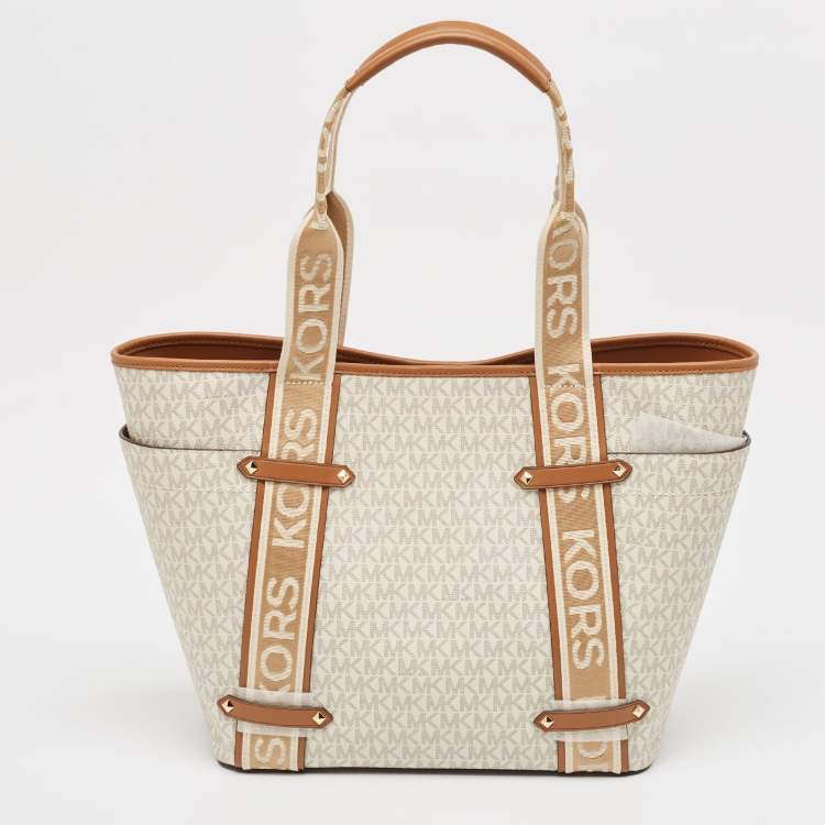 Pre Owned Michael Kors Grey Coated Canvas Faux Leather Large Shopper Tote