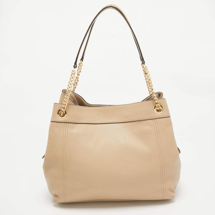 Pre Owned Michael Kors Beige Leather large Jet Set Chain Shoulder Bag