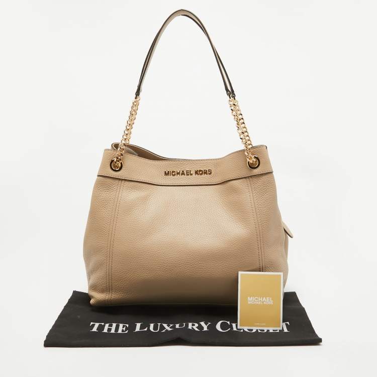 Pre Owned Michael Kors Beige Leather large Jet Set Chain Shoulder Bag