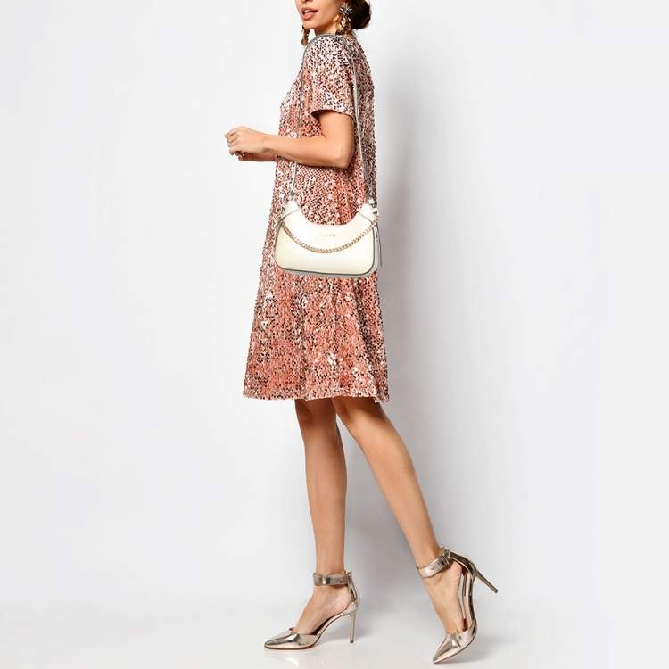 Pre Owned Michael Kors Cream Leather Small Wilma Crossbody Bag