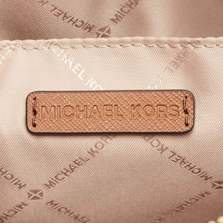 Pre Owned Michael Kors Brown Signature Coated Canvas Medium Jet Set Travel Dome Crossbody Bag
