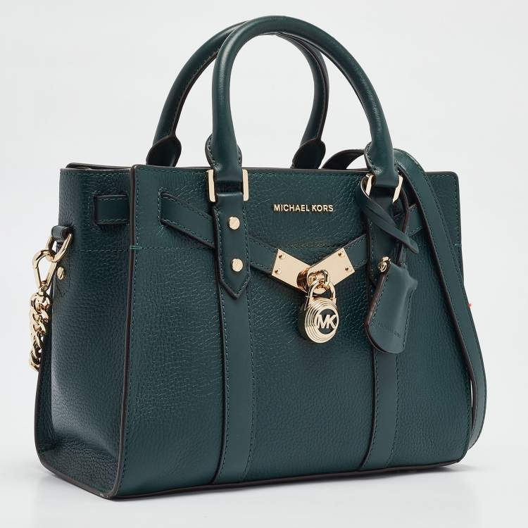 Pre Owned Michael Kors Green Leather Small Nouveau Hamilton Tote