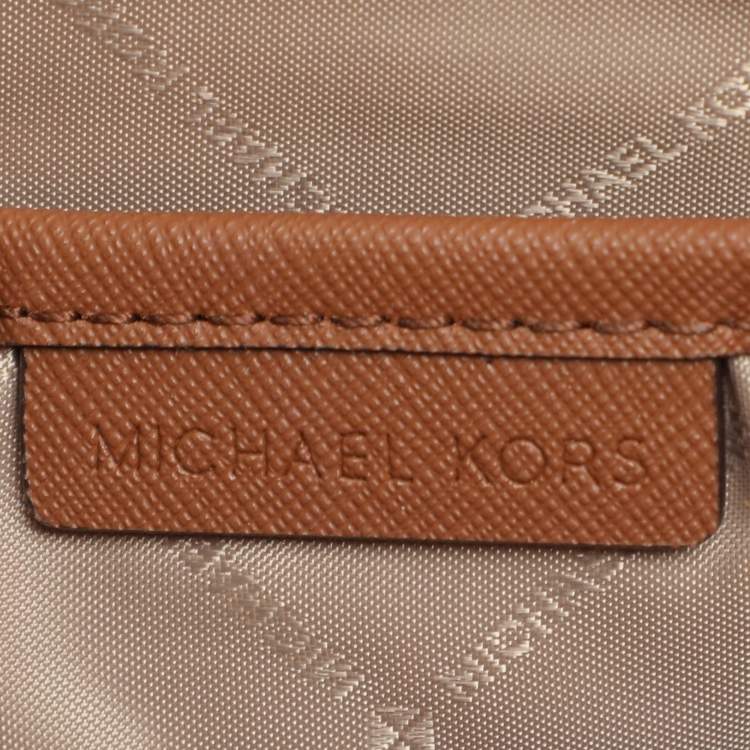 Pre Owned Michael Kors Brown Signature Coated Canvas and Leather Jet Set Crossbody Bag