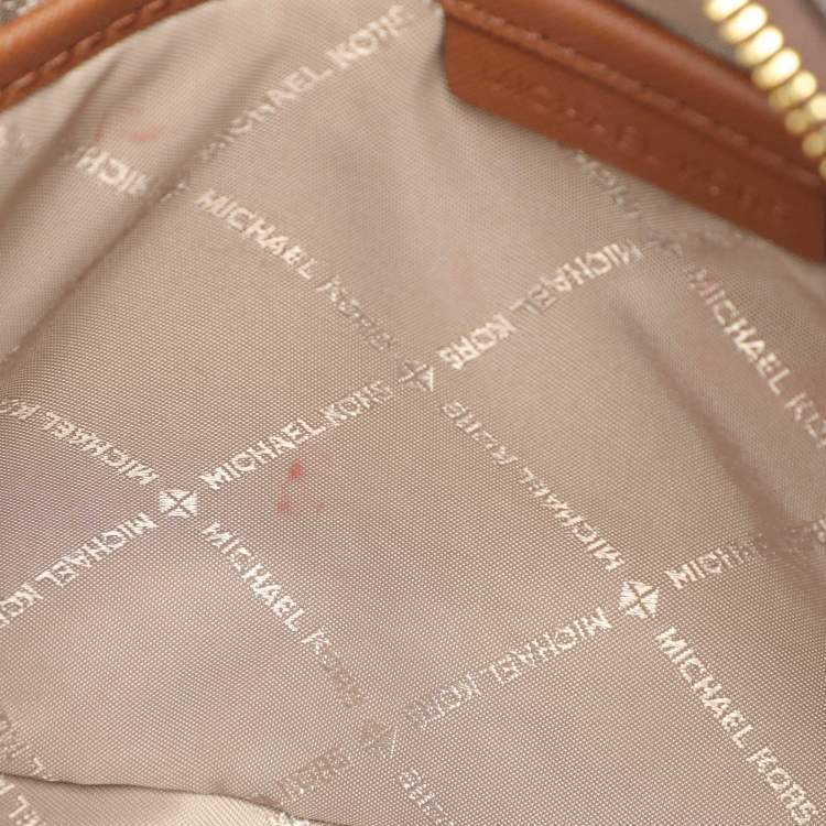 Pre Owned Michael Kors Brown Signature Coated Canvas and Leather Jet Set Crossbody Bag