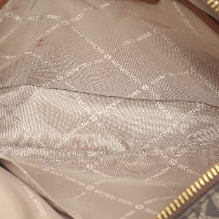 Pre Owned Michael Kors Brown Signature Coated Canvas and Leather Jet Set Crossbody Bag