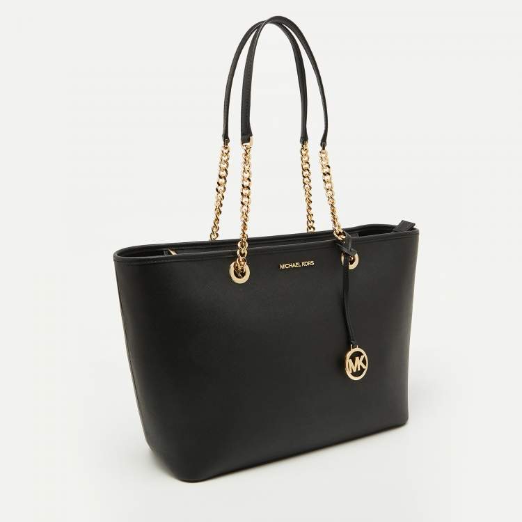 Pre Owned Michael Kors Black Leather Large Shania Chain Tote