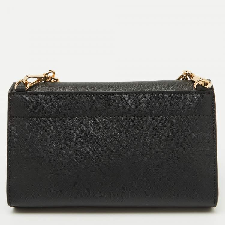 Pre Owned Michael Kors Black Leather Jet Set Flap Crossbody Bag