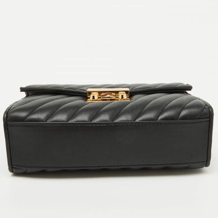 Pre Owned Michael Kors Black Quilted Leather Medium Rose Flap Shoulder Bag