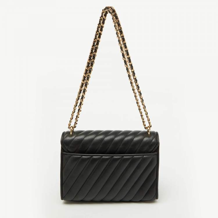 Pre Owned Michael Kors Black Quilted Leather Medium Rose Flap Shoulder Bag