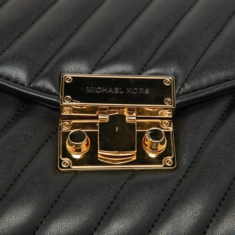 Pre Owned Michael Kors Black Quilted Leather Medium Rose Flap Shoulder Bag